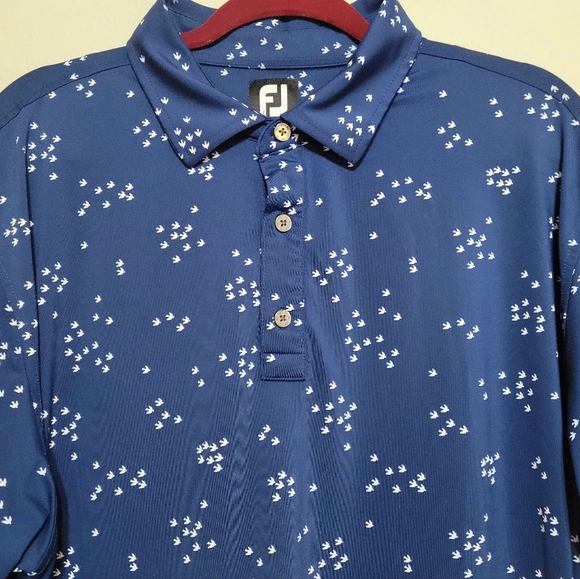 FootJoy Lisle Flock Of Birds Print Self Collar Golf Polo Shirt XL with Club Logo - Picture 3 of 8